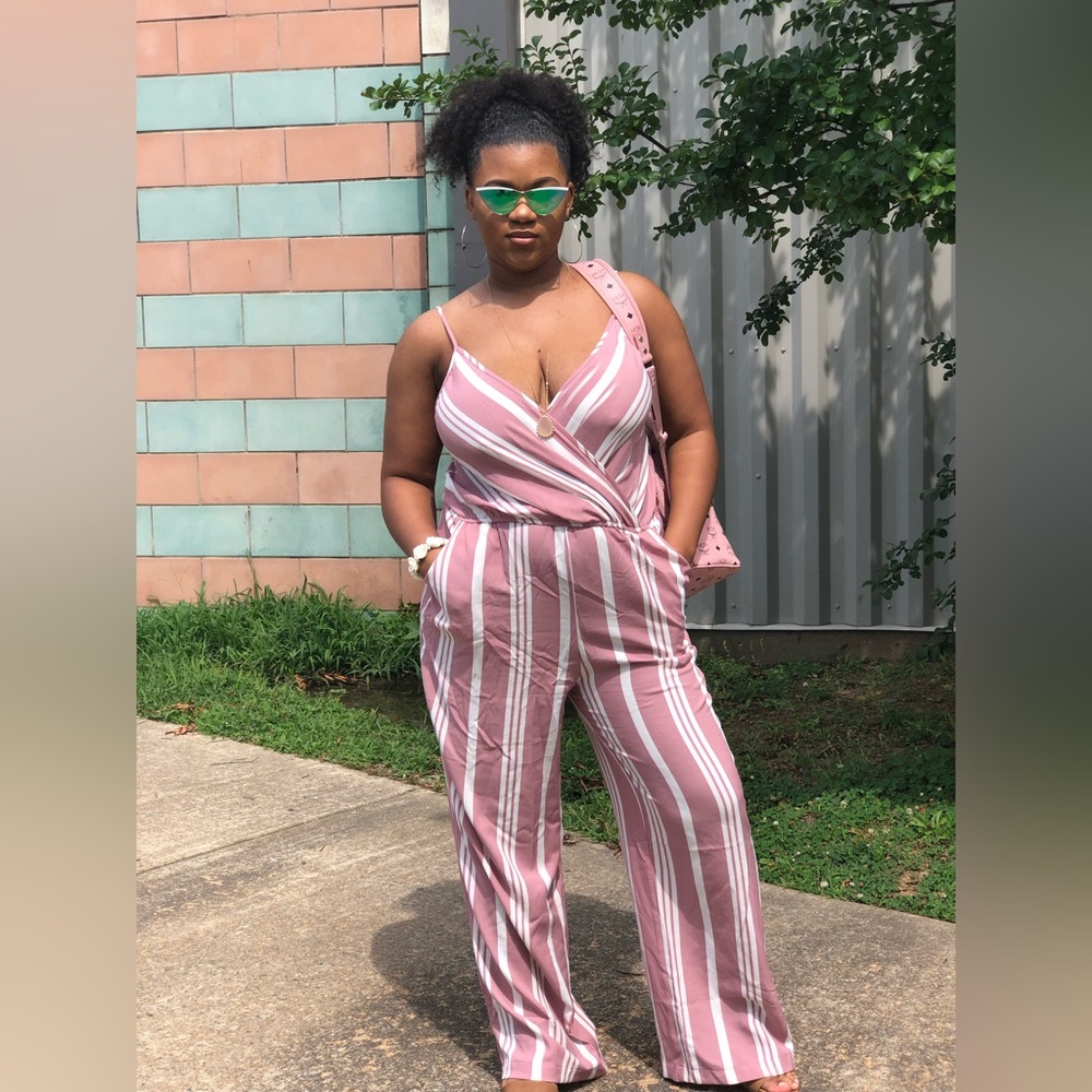 Pink & White Striped Jumpsuit